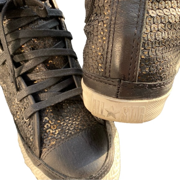 CONVERSE | Black High-Top Sneakers | Black Sequence | EUC | Rare Find - Picture 3 of 7